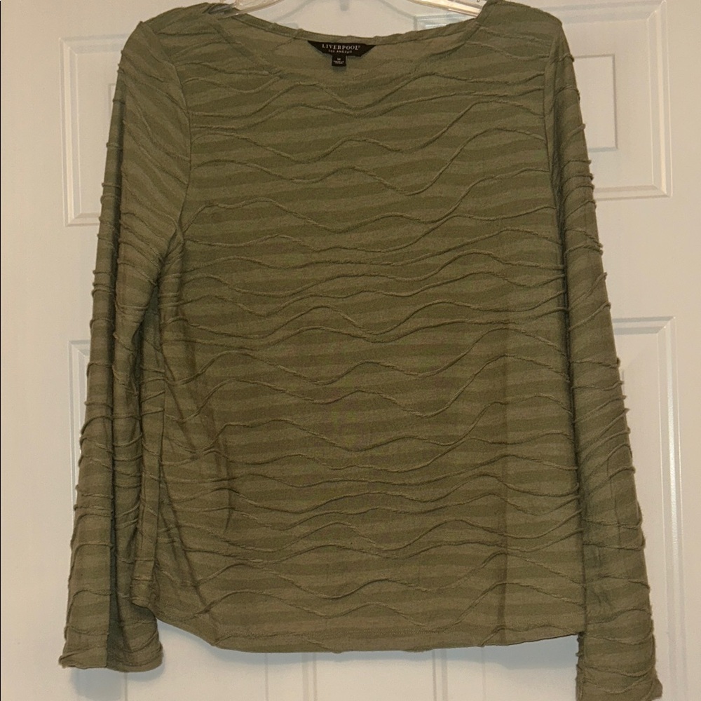 Liverpool Textured Women's Top M Green Casual Flared Sleeve Casual Minimalist